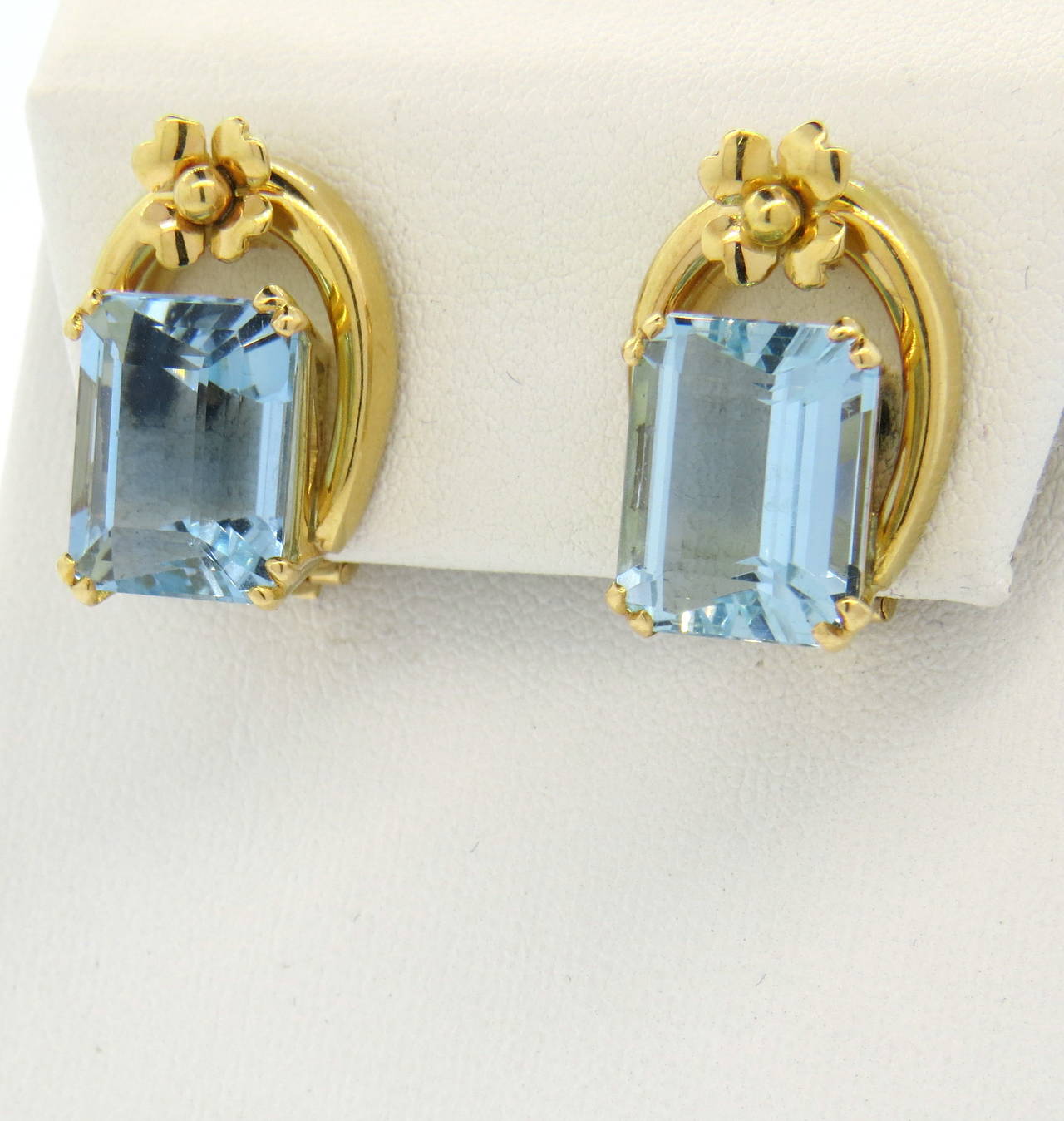 Women's Mid-Century Aquamarine Gold Earrings