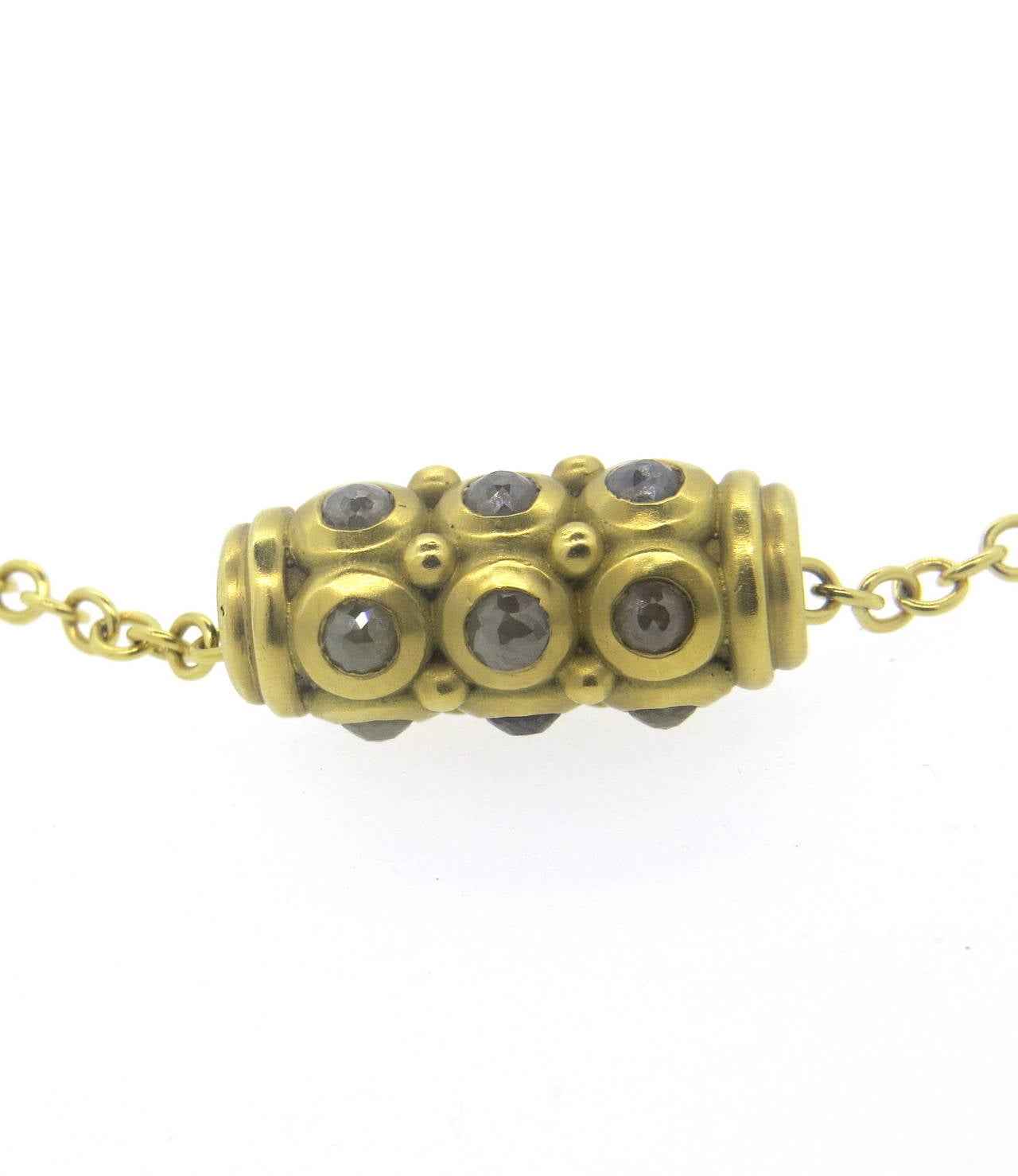 Faye Kim Rough Diamond Gold Barrel Pendant Necklace In Excellent Condition In Lambertville, NJ