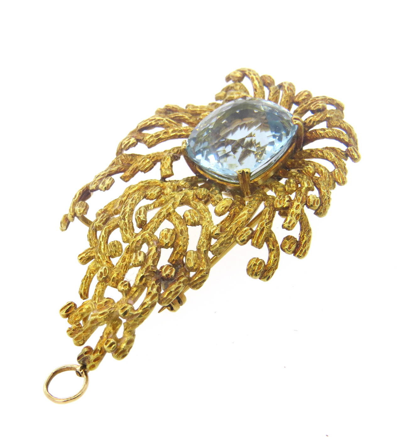 Women's 1960s Aquamarine Gold Brooch Pendant