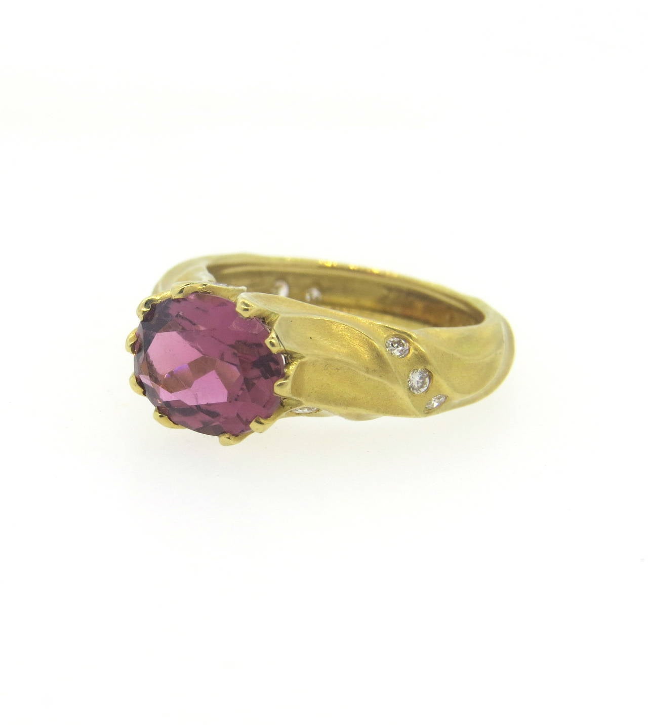 Pedro Boregaard Pink Tourmaline Diamond Gold Ring In Excellent Condition In Lambertville, NJ