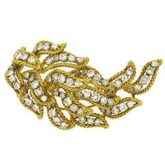 Diamond Gold Leaf Motif Brooch Pin