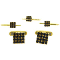 1960s Sapphire Gold Cufflinks Stud Dress Set