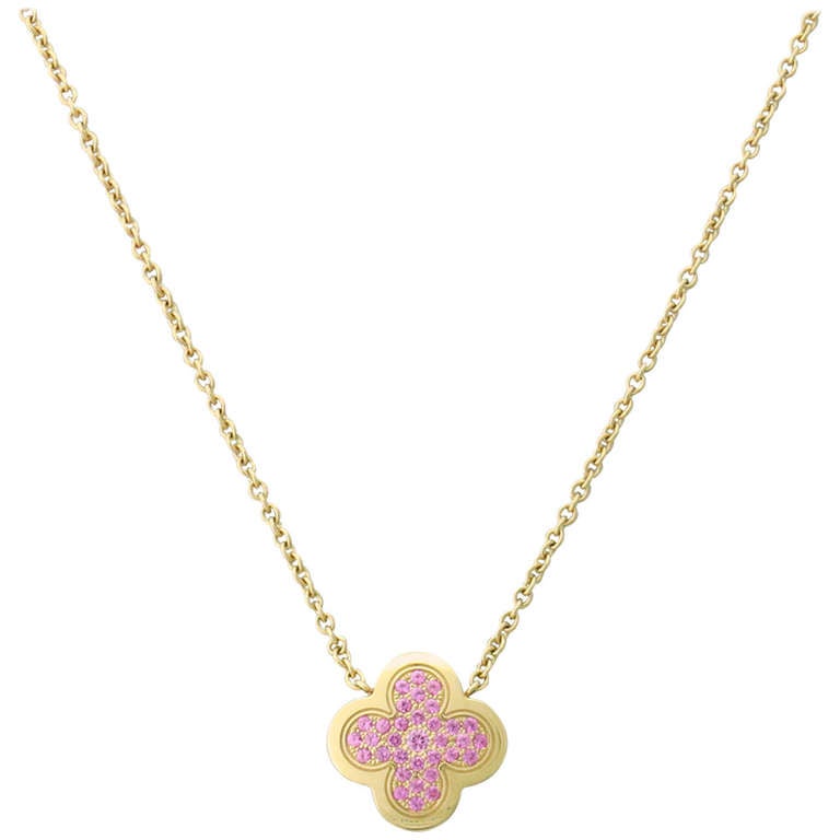 Limited Edition Van Cleef Arpels Alhambra Pink Sapphire Gold Necklace