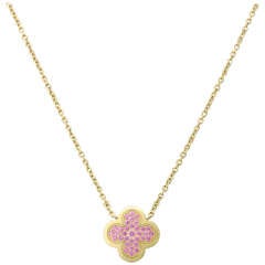 Limited Edition Van Cleef Arpels Alhambra Pink Sapphire Gold Necklace