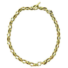 Alex Sepkus Ruby Emerald Sapphire Gold Toggle Necklace