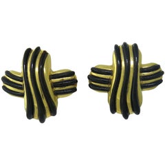 1980s Angela Cummings Gold Black Jade Earrings