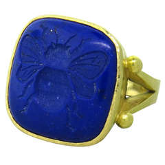 Vintage Elizabeth Locke Lapis Bee Intaglio Gold Ring