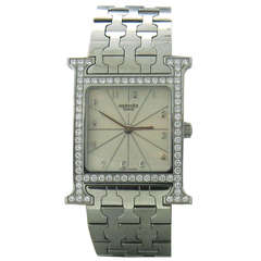 Hermes Lady's Stainless Steel and Diamond H Hour Wristwatch with Bracelet