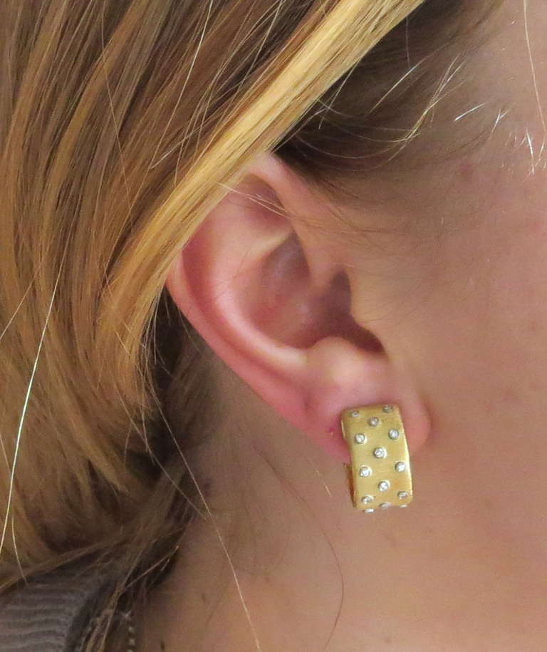 Women's Buccellati Gold Diamond Hoop Earrings