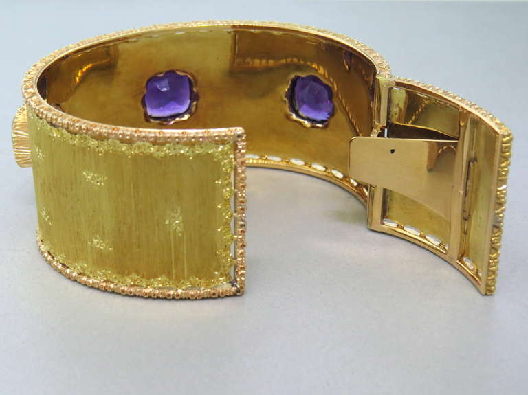 Buccellati Gold Amethyst Cuff Bracelet In Excellent Condition For Sale In Lambertville, NJ