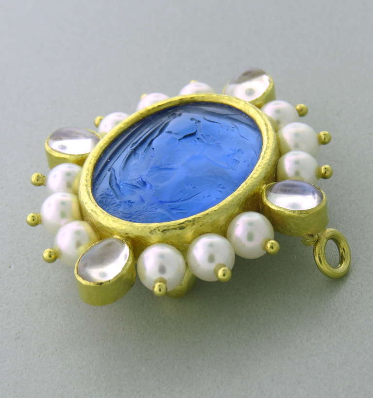 Women's Elizabeth Locke Intaglio Venetian Glass Pearl Moonstone Brooch Pendant
