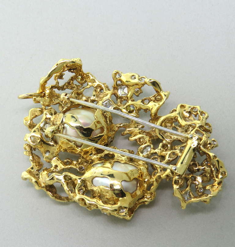 Important Arthur King South Sea Baroque Pearl Diamond Brooch Pendant In Excellent Condition In Lambertville, NJ