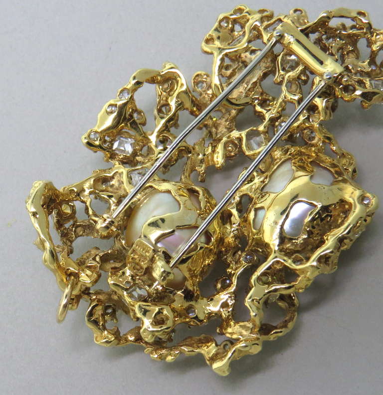 Women's Important Arthur King South Sea Baroque Pearl Diamond Brooch Pendant