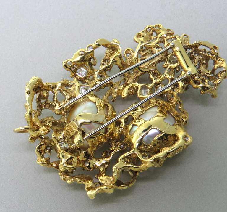 Important Arthur King South Sea Baroque Pearl Diamond Brooch Pendant 1