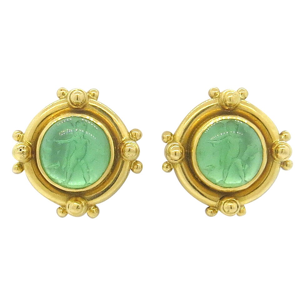 Elizabeth Locke Intaglio Venetian Glass Gold Earrings