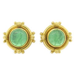 Elizabeth Locke Intaglio Venetian Glass Gold Earrings