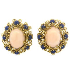 1960s Lapis Coral Gold Earrings