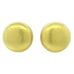 Italian Hand Hammered Gold Button Earrings