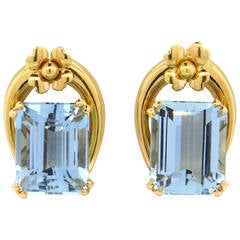 Mid-Century Aquamarine Gold Earrings