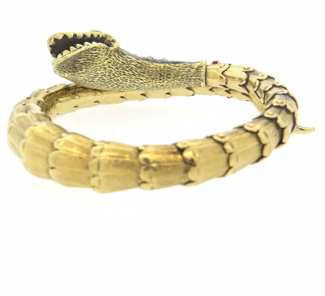 1950s Enamel Ruby Diamond Gold Snake Bracelet at 1stDibs | enamel snake ...
