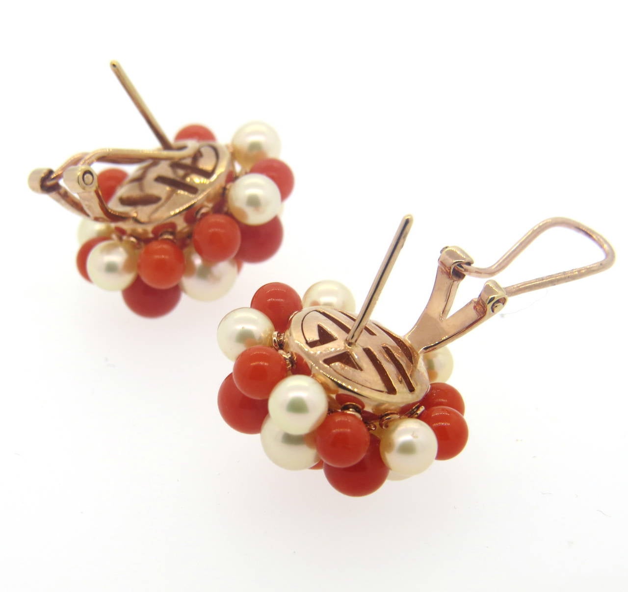 pearl and coral gold earrings