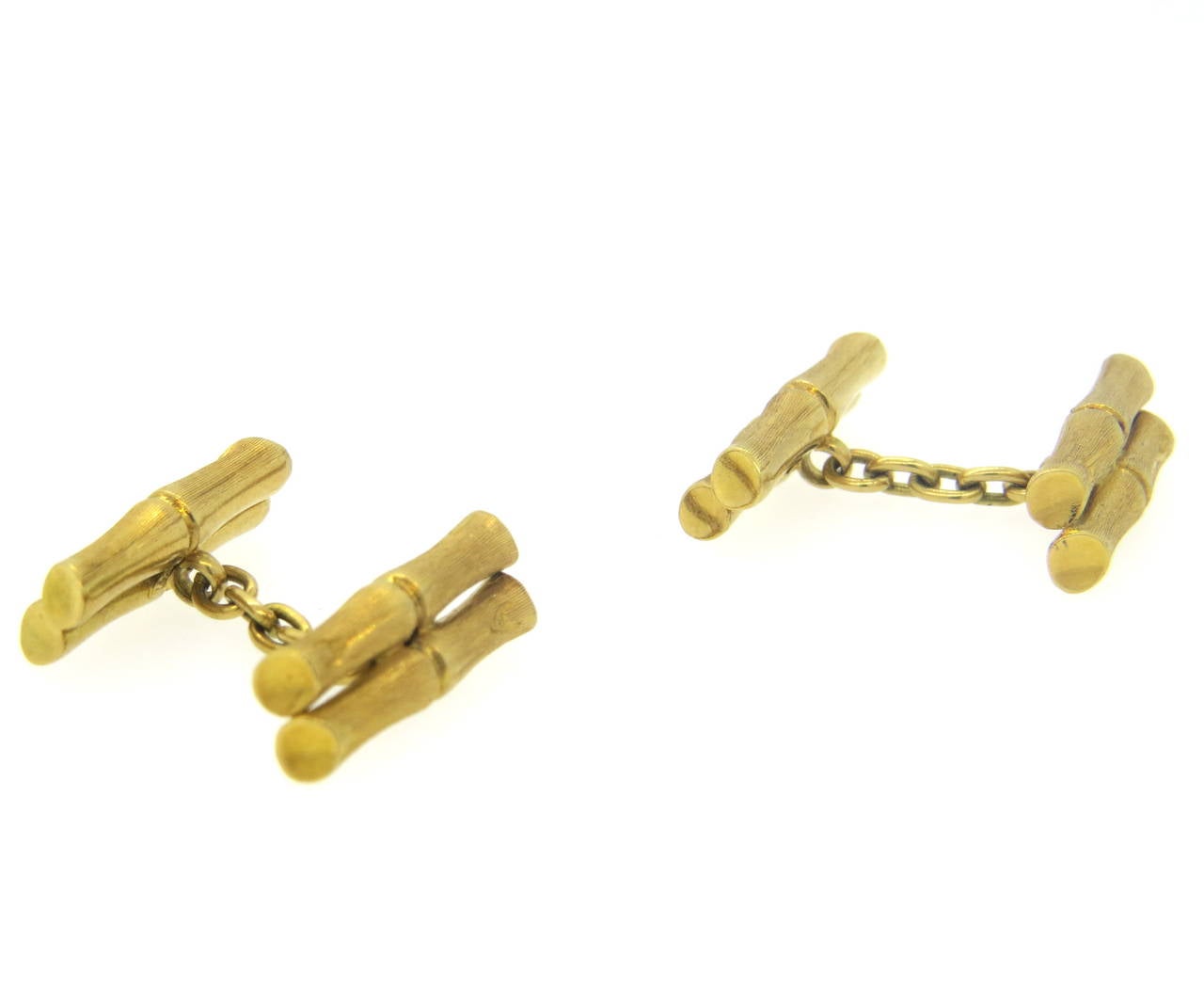 Classic Brushed Gold Bamboo Cufflinks In Excellent Condition In Lambertville, NJ