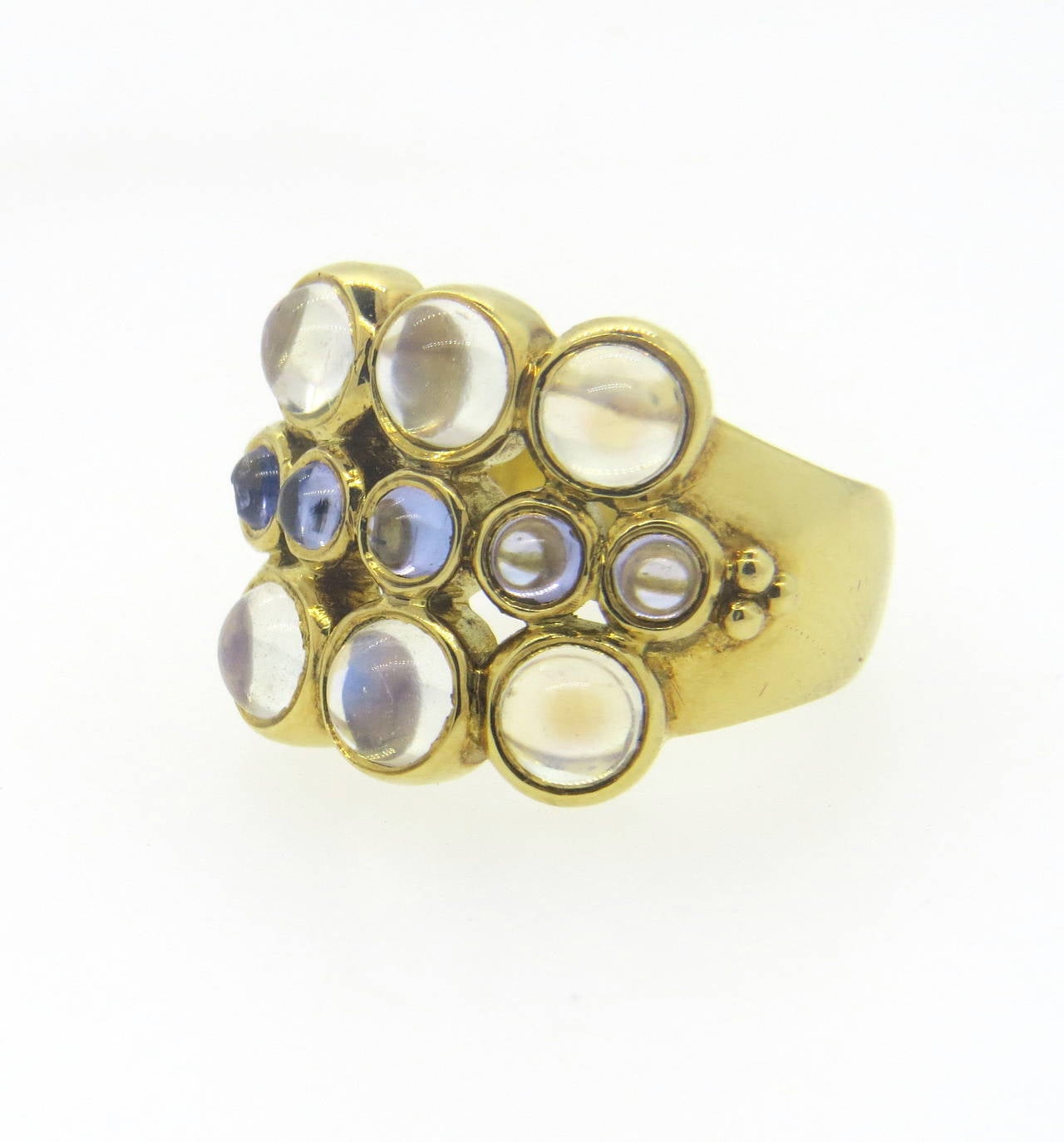 Temple St. Clair Moonstone Tanzanite Gold Ring In New Condition In Lambertville, NJ