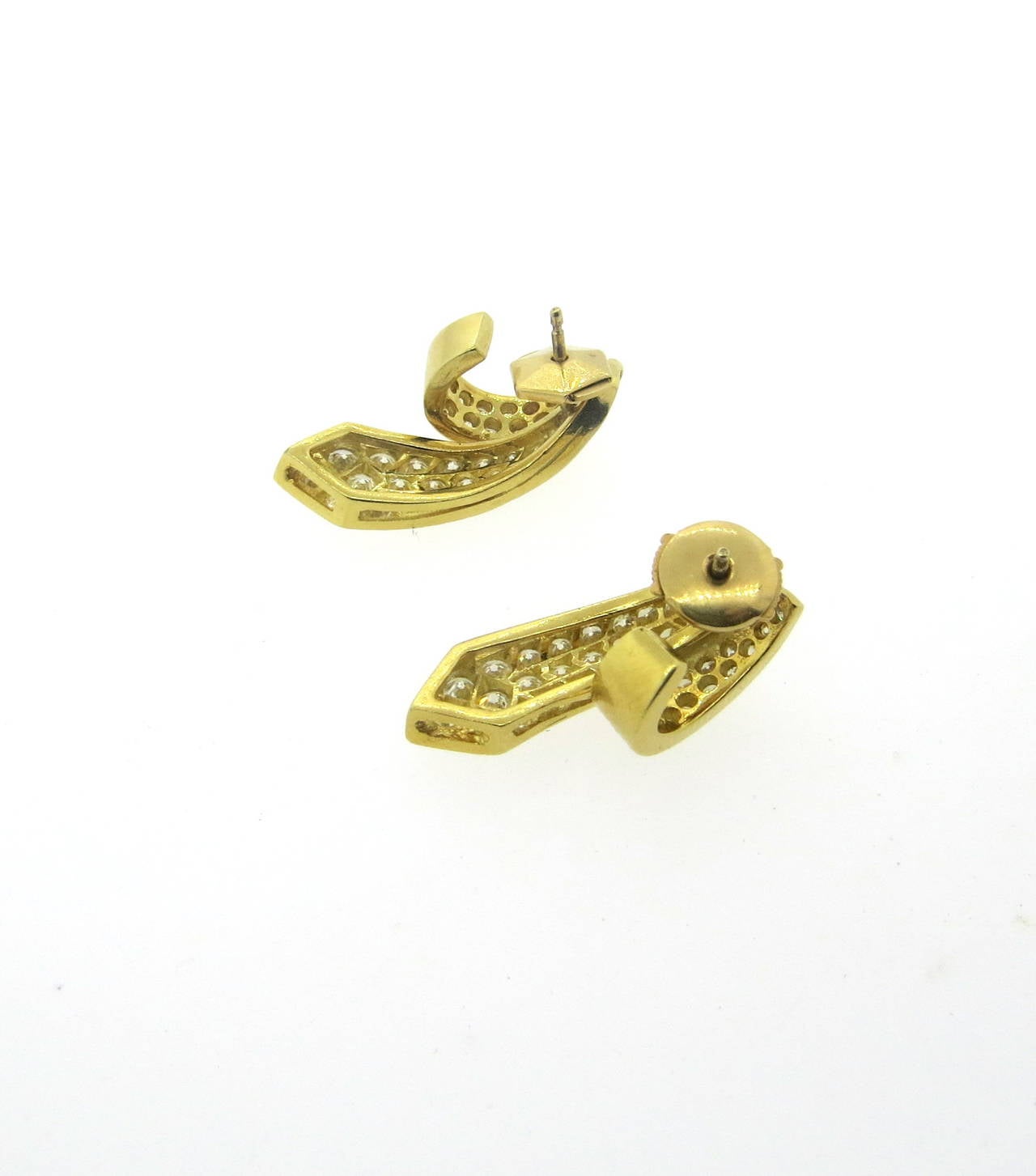 18k gold earrings, featuring approximately 1.50ctw in FG/VS diamonds. Earrings measure 25mm x 12mm. Weight - 8.2 grams