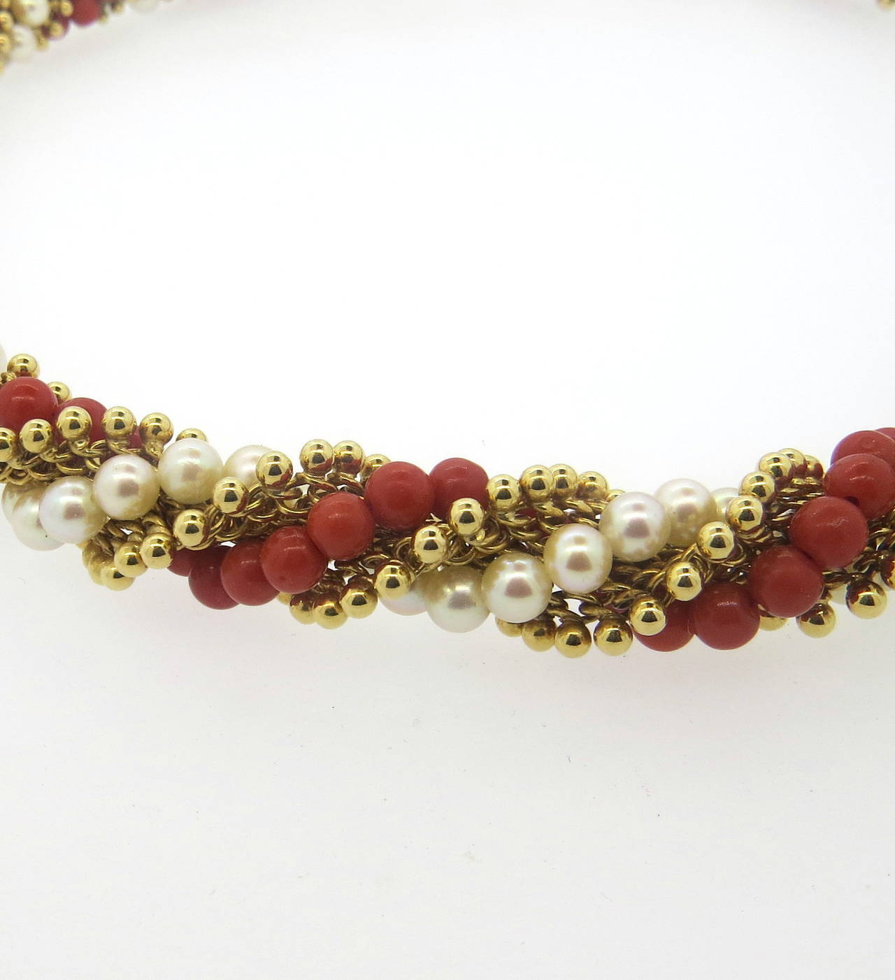 Women's 1960s Van Cleef & Arpels Pearl Coral Gold Bead Necklace