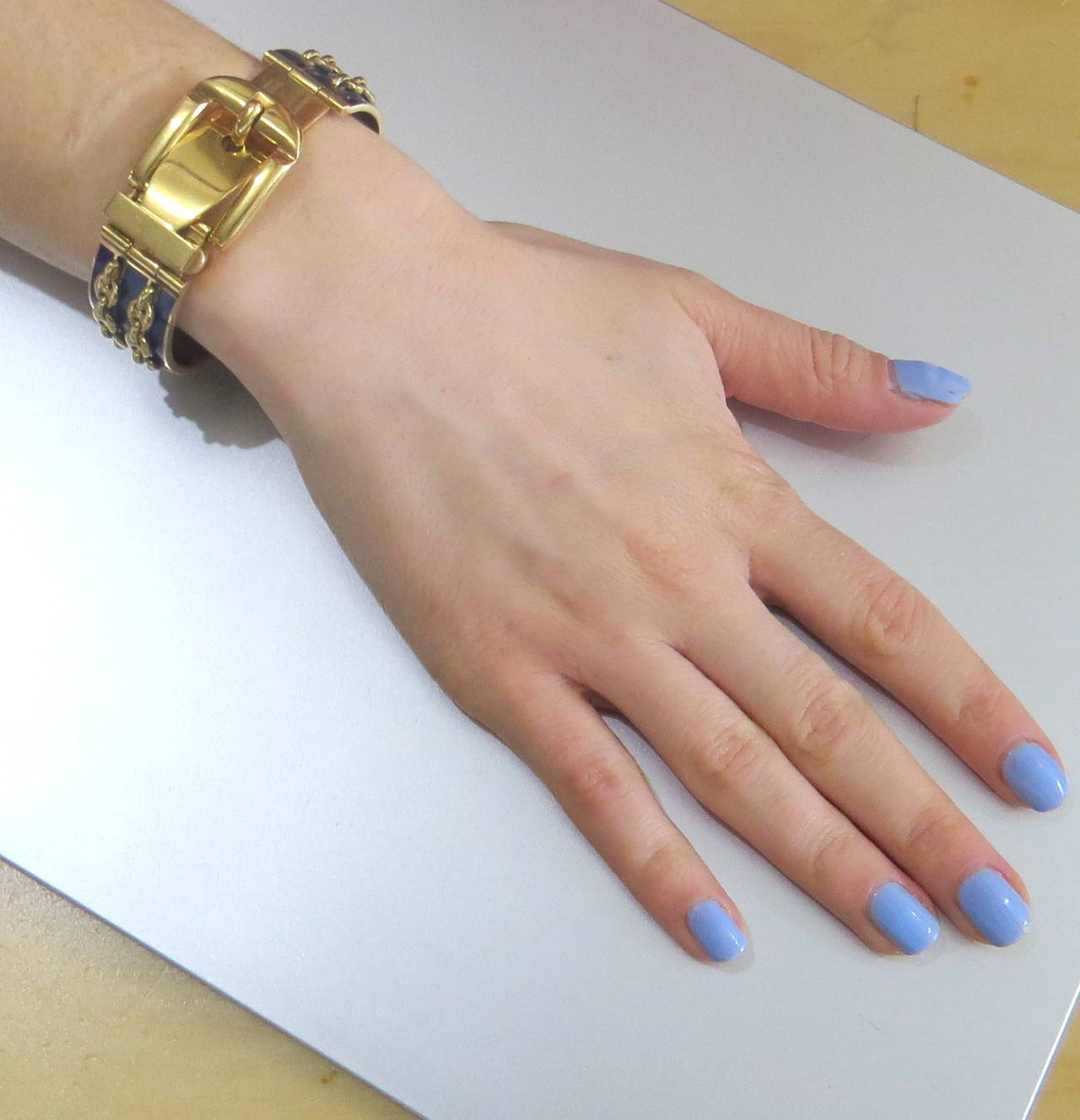 Gucci Blue Enamel Gold Buckle Bracelet