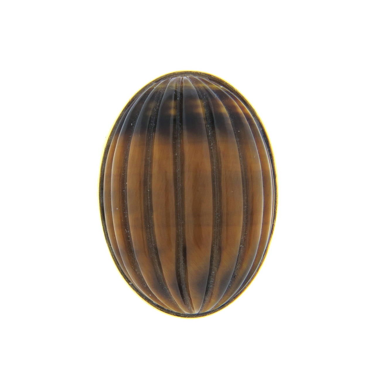 Large Tiger's Eye Gold Ring In Excellent Condition In Lambertville, NJ