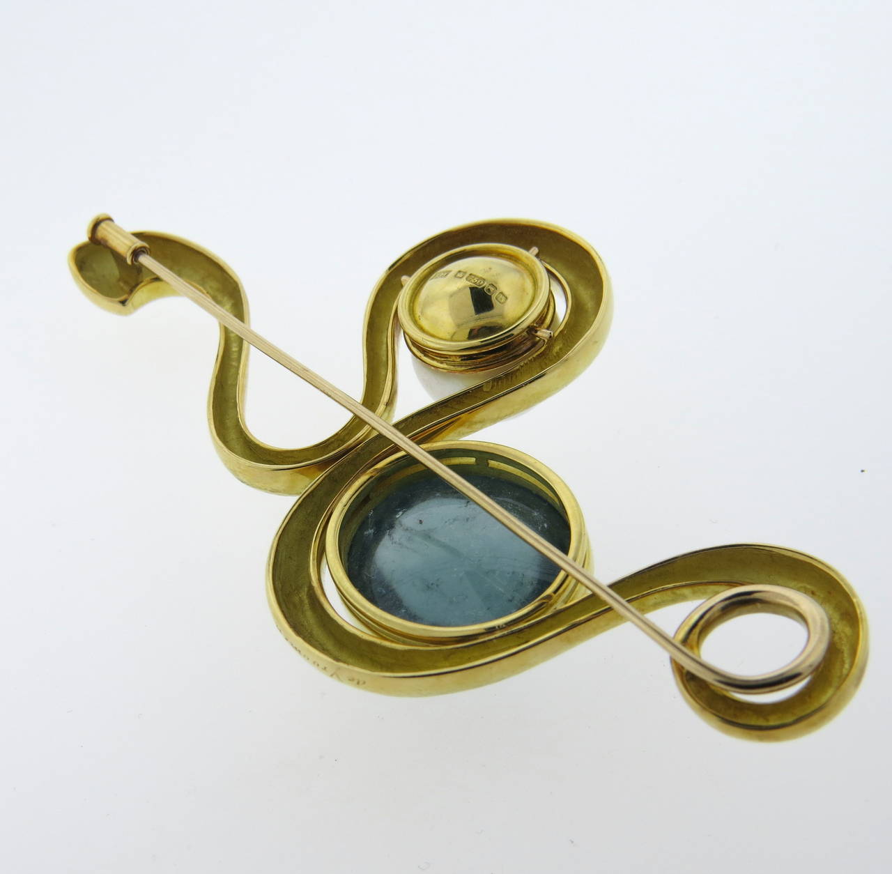 Women's Leo de Vroomen Pearl Aquamarine Gold Brooch