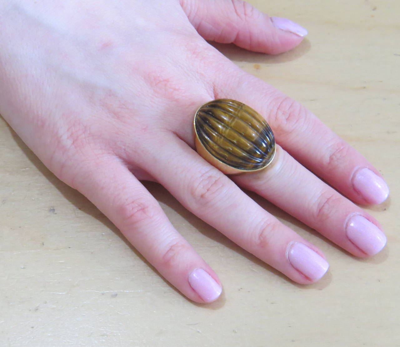 Women's Large Tiger's Eye Gold Ring