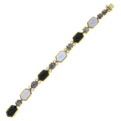 Fine Gold Onyx Iolite Chalcedony Diamond Bracelet 10