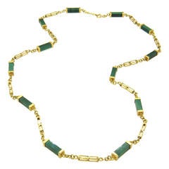 1970s Malachite Gold Station Chain Necklace