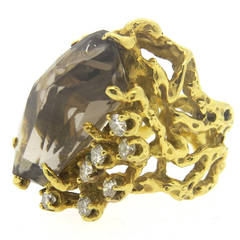 Vintage Arthur King Smokey Topaz Diamond Gold Free Form RIng
