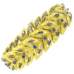 1960s Sapphire Gold Leaf Motif Bracelet