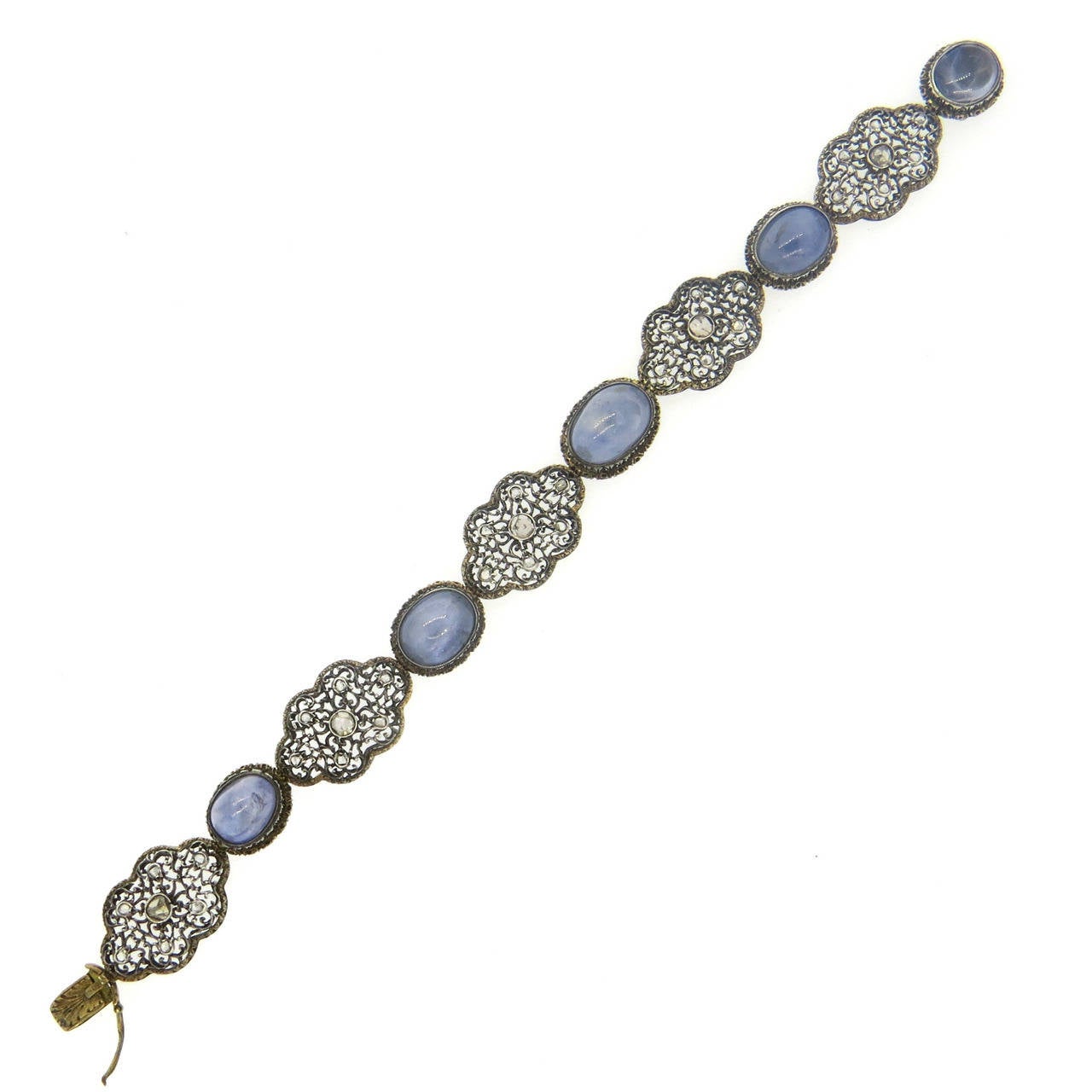 Buccellati Gold and Silver Sapphire Diamond Bracelet For Sale