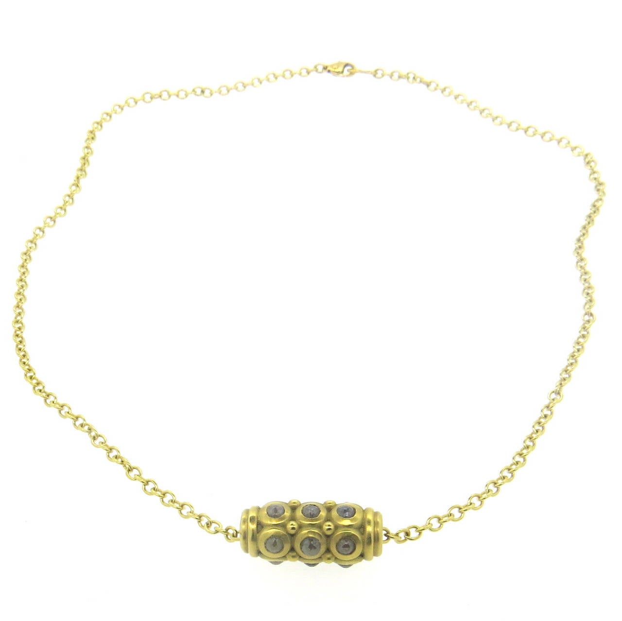 Faye Kim Rough Diamond Gold Barrel Pendant Necklace