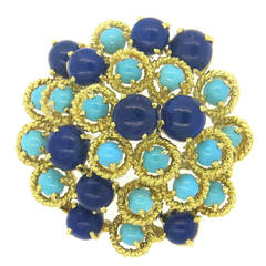 1960s Lapis Turquoise Gold Pendant