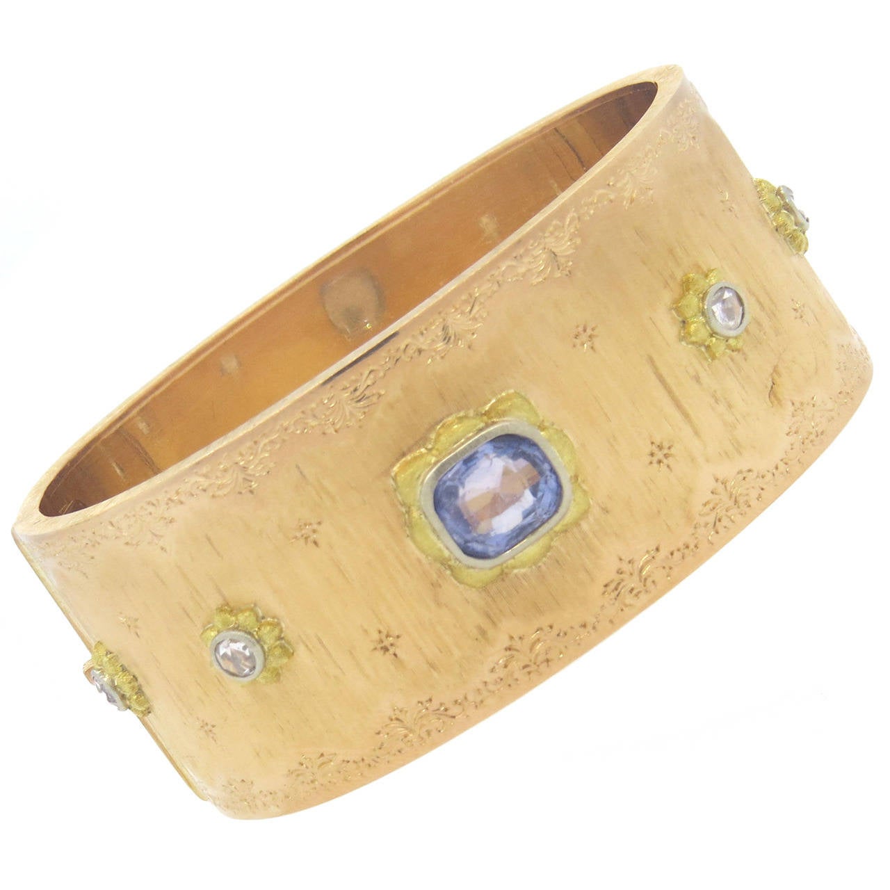 Important Buccellati Diamond Sapphire Gold Bangle Bracelet