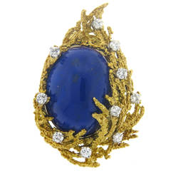 1970s Lapis Diamond Gold Brooch Pin 1970s Lapis Diamond Gold Brooch Pin