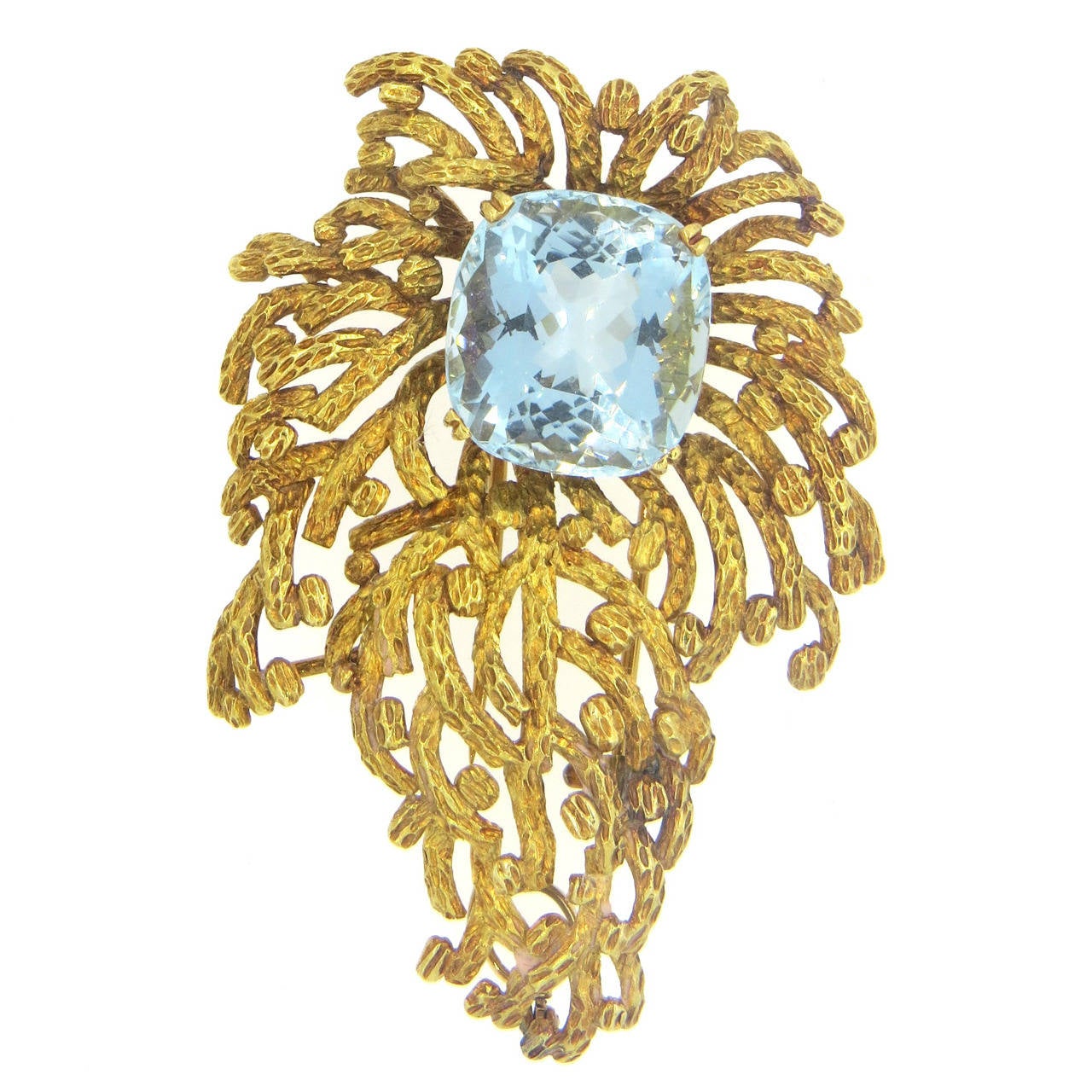 1960s Aquamarine Gold Brooch Pendant