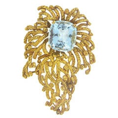 1960s Aquamarine Gold Brooch Pendant
