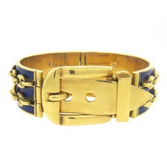 Gucci Blue Enamel Gold Buckle Bracelet