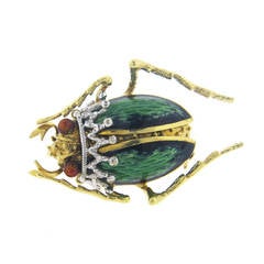 Vintage Italian Enamel Gold Bug Pin