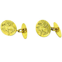 Art Nouveau Gold Griffin Oval Cufflinks