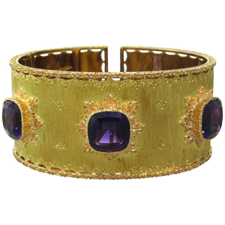 Buccellati Gold Amethyst Cuff Bracelet For Sale