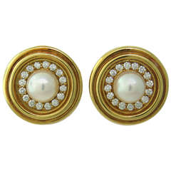 Mikimoto Gold Pearl Diamond Earrings