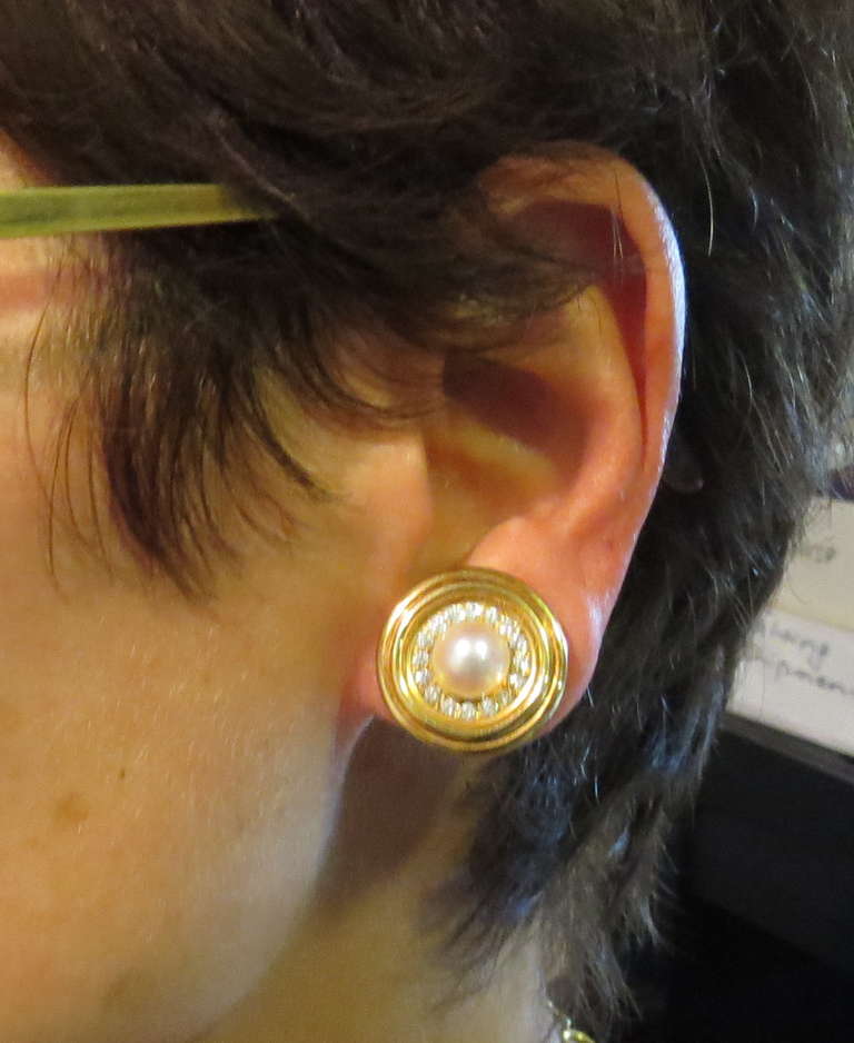 Women's Mikimoto Gold Pearl Diamond Earrings